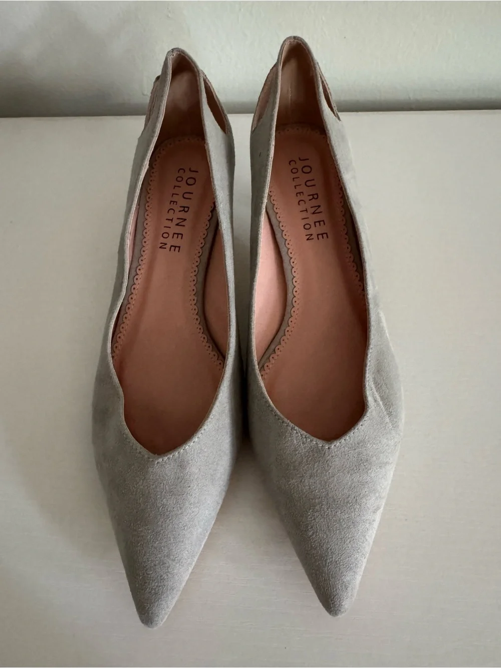 Journee Collection Light Gray Pointed Kitten Heel Pumps